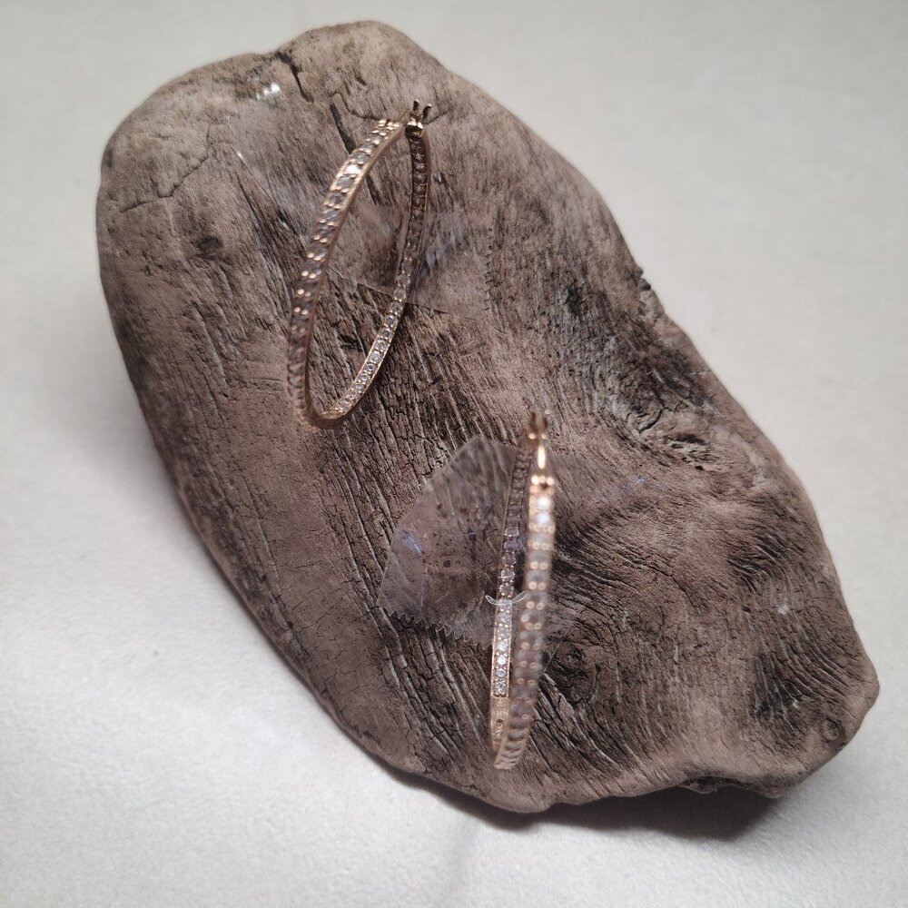 Inside-out (real) diamond 14k gold hoop earrings